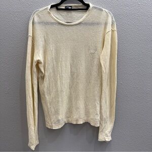 Armani Jeans Sweater Off-White Knit Top Size Large Designer Long Sleeve Linen
